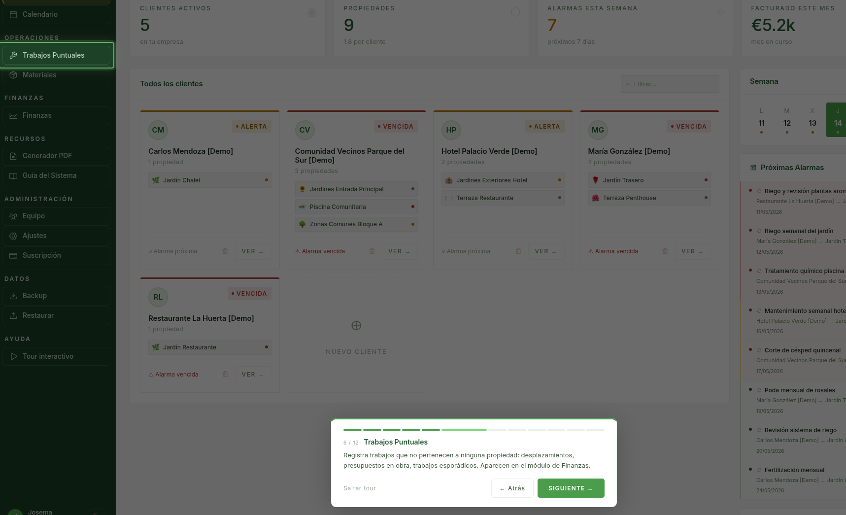 Tour guiado de Oxalis con tooltip visible