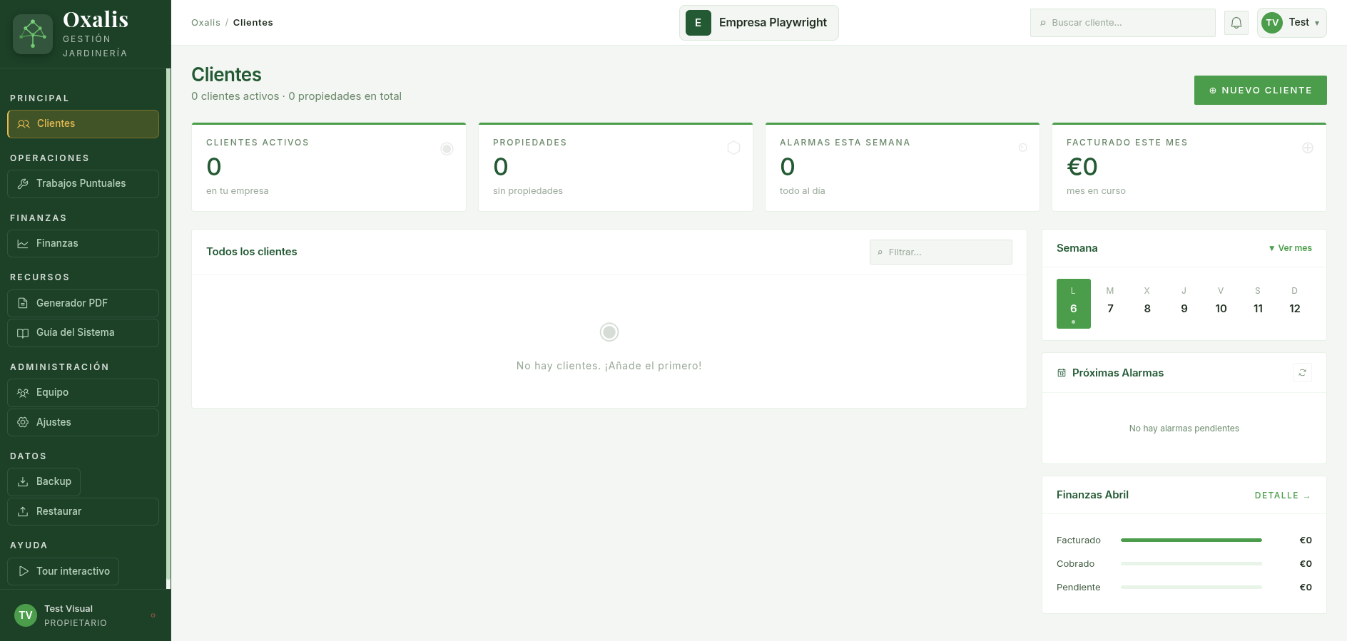 Widget de próximas alarmas del dashboard de Oxalis